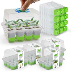 12-cell Seedling Starter Tray Transparent Cover Adjustable Vents Indoor Garden Greenhouse Plants Germination Box Nursery Potting