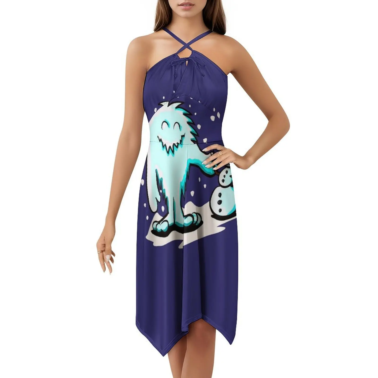 ชุดเดรสสตรีแนวฮิปฮอปสตรีทแวร์ลายกราฟิกพิมพ์ลายตุ๊กตาหิมะสุดเท่ห์  สำหรับงานปาร์ตี้ คลับ  ลายหิมะ ตุ๊กตาหิมะ  บิ๊กฟุตสุดสนุก