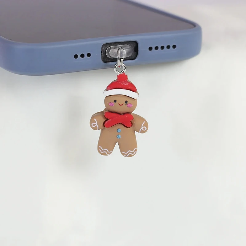 Mobile Phone Dust Plug Hanging Pendant Christmas Cookie Man Mobile Phone Accessories Decoration For IPhone Type-c Port Dust Plug