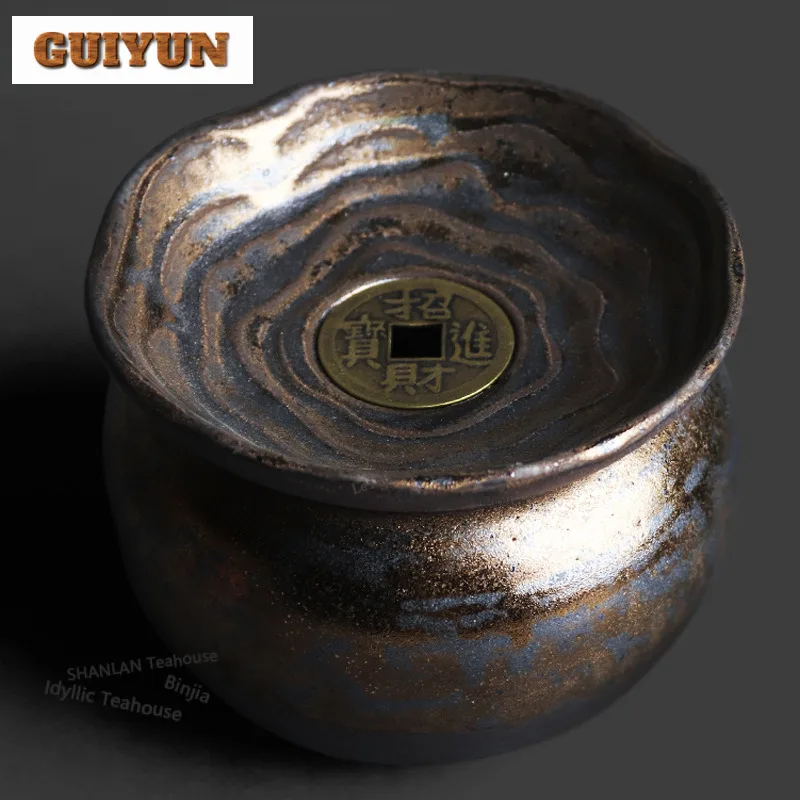 

Чайная чаша-пиала Jianshui 850 мл, позолоченная, с эффектом фамбе, для привлечения богатства, для сбора чайных отходов, домашняя, для чайных церемоний, ручная работа