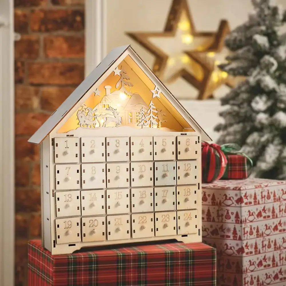 Christmas Advent Calendar Wooden Cabinet With LED Lamp