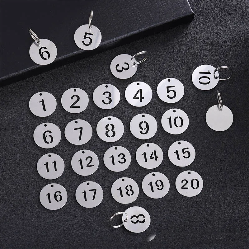 Arabic Numerals Keyring Stainless Steel Figure Keychain Dog Tag  1 2 3 4 5 6 Lucky Number Hangtag Marker for Key and Room