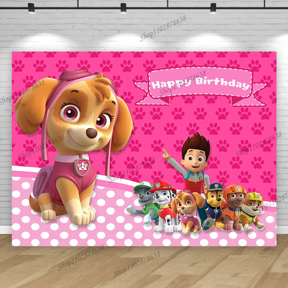 Paw Patrol Skye Everest Party Backdrop Kid Girls 1 2 3nd Birthday Party Background Pink Flower Photo Studio Banner Poster Decor