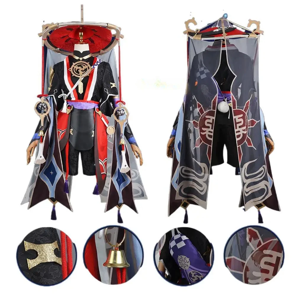 Fato de Cosplay Scaramouche Masculino, Peruca, Chapéu, Conjunto completo, Anime, Halloween, Andarilho, Uniforme