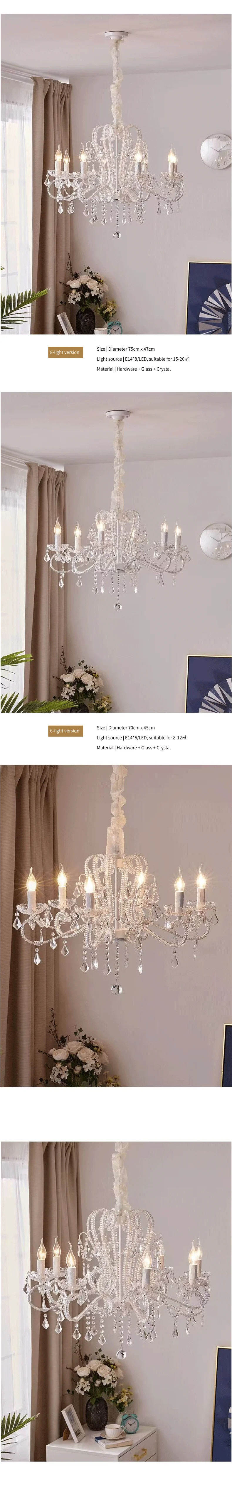 American Crystal Candle E14 Chandelier White Gold Metal