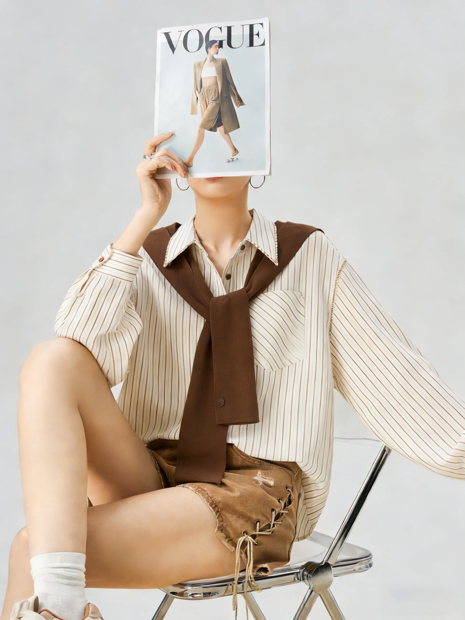 

Unique Beautiful Yellow Striped Long Sve irt Women's Spring Design Casual Loose Fit Collar Button up Regular Length