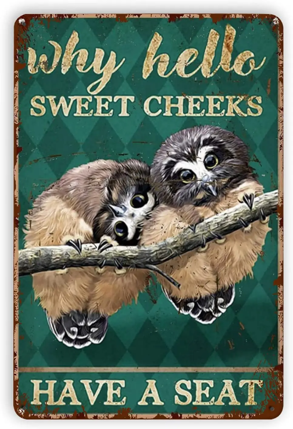 Ovonetune Metal Tin Sign, Owl-Why Hello Sweet Cheeks Retro Metal Signs Bar Club Cafe Home Farm Posters for Man Cave Garage  sign
