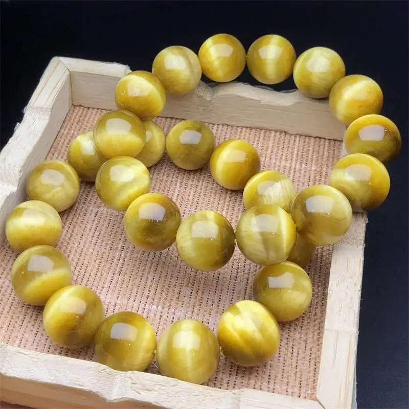 16MM Natural Gold Tiger Eye Stone Bracelet Bead Stretch Healing Fengshui Gemstone Birthday Present 1PCS