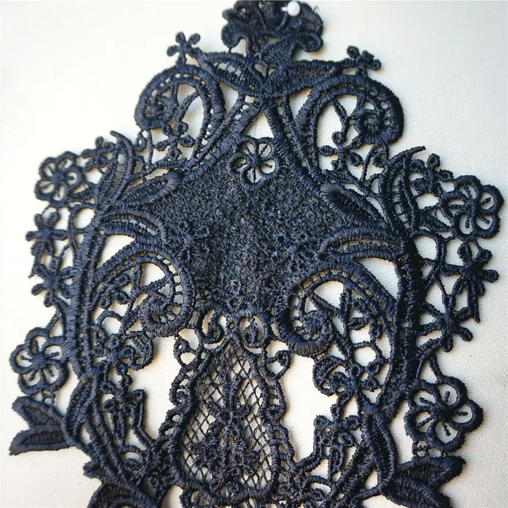 Black Embroidered Fabric Appliques Flora Gothic Baroque Gown Collar Sew On Patch For Wedding Decoration Dress DIY