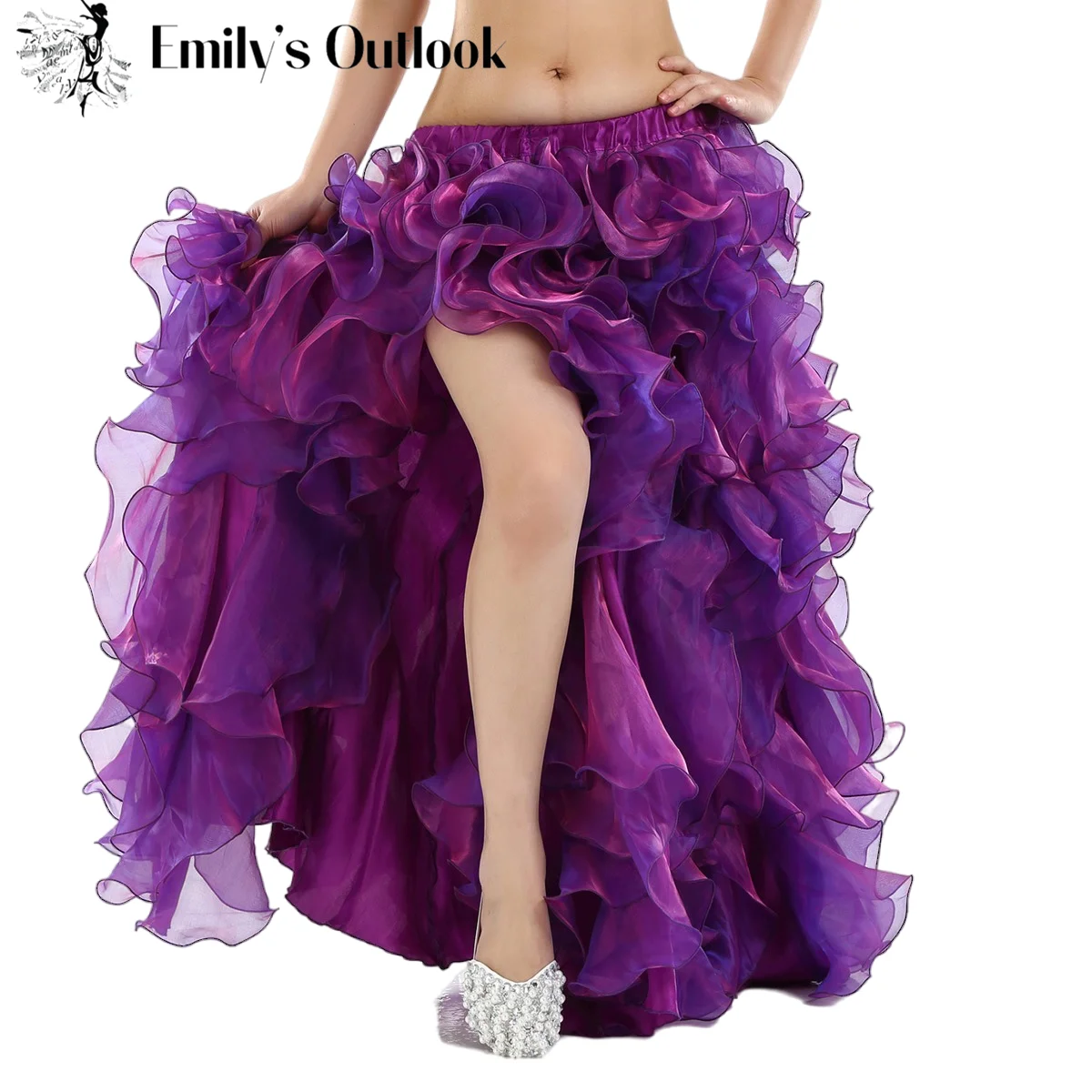Seksowna spódnica Bellydance Rozcięcia po bokach Kostium dla dorosłych Oriental Dance Practice Wear Stage Show Solid Purple White 12 Color