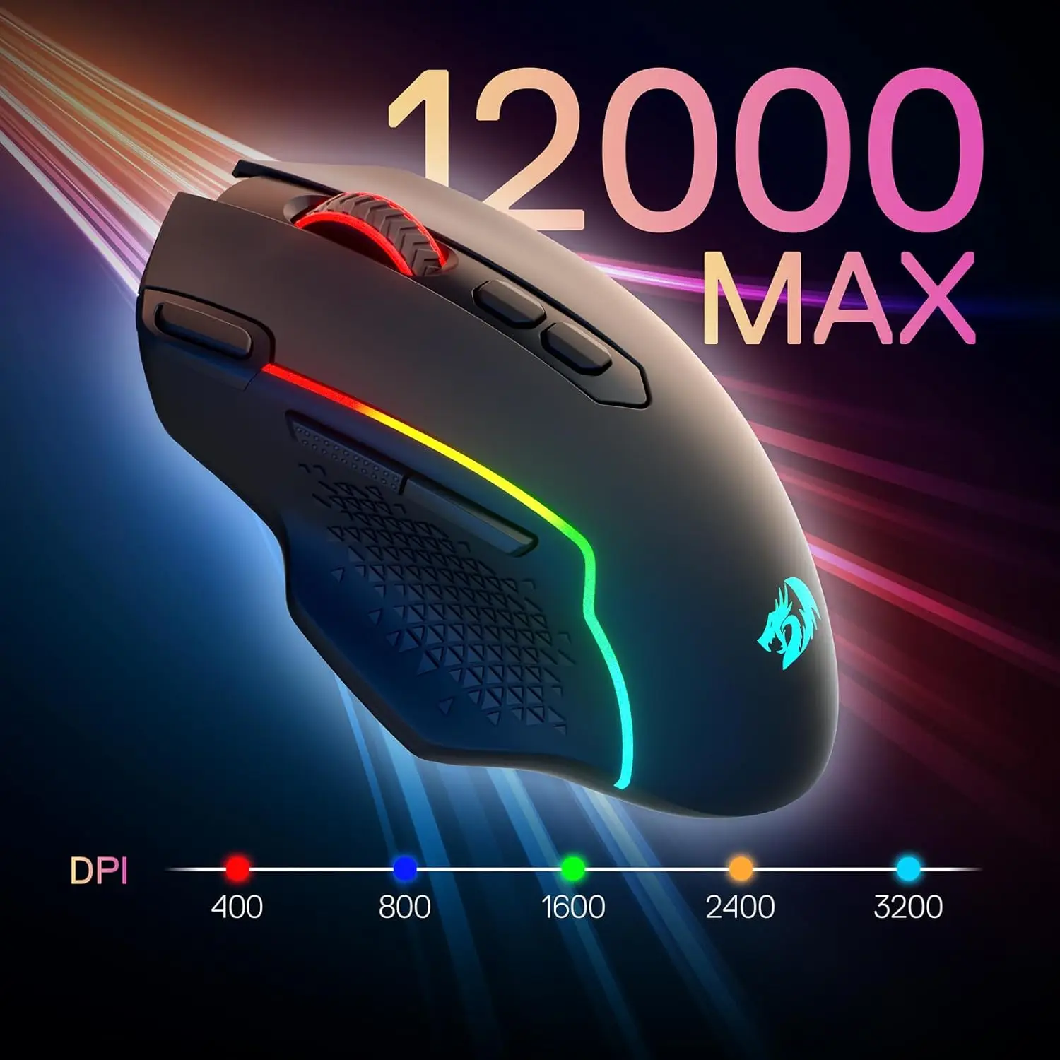 Redragon M810 MAX 3-Mode Wireless Gaming Mouse, 12000 DPI Wired/Wireless RGB Mouse,Rapid Fire Key, 8 Macro Buttons - view 2
