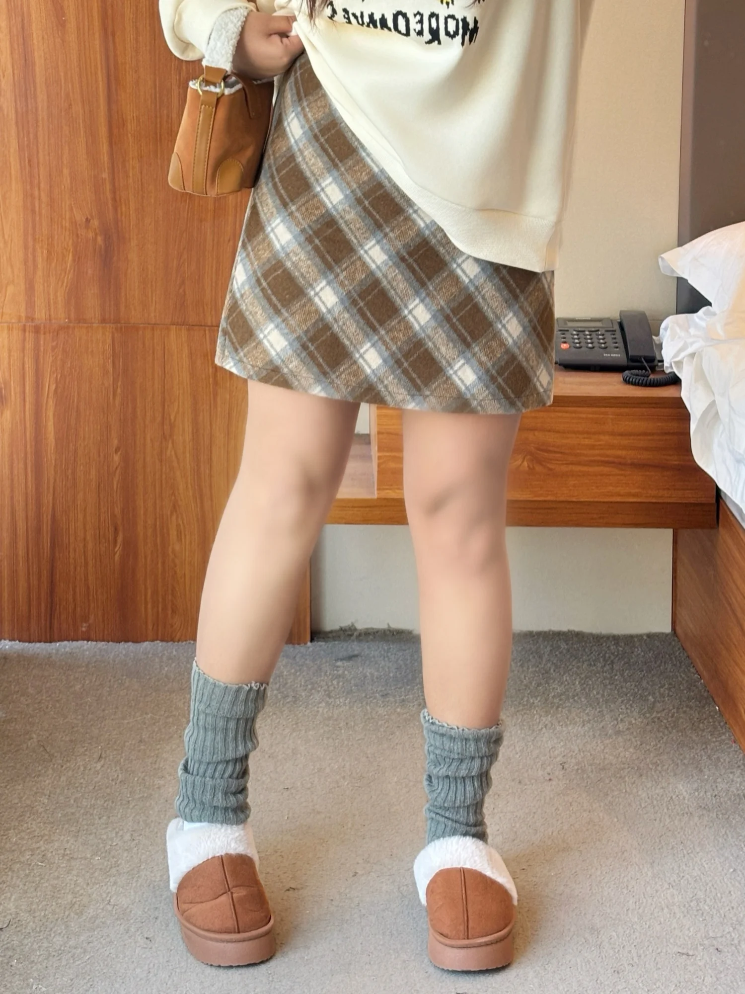 ハイウエスト A ラインミニスカートプラスサイズの女性のためのチェック柄ラップボディコンショートスカート痩身ヴィンテージスカート冬新到着