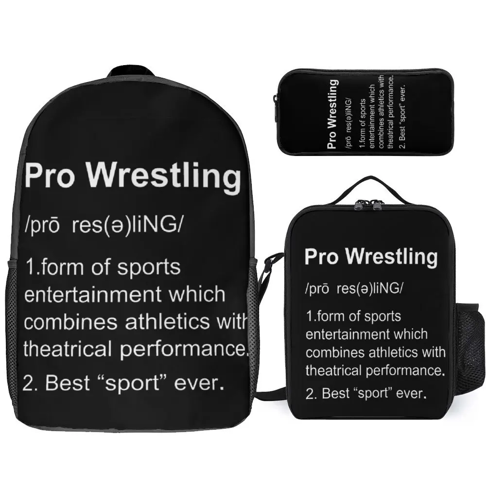 3 in 1 Set 17 Inch Backpack Lunch Bag Pen Bag Pro Wrestling For Sale Lasting Lunch Tote Cosy Sports Activities Funny