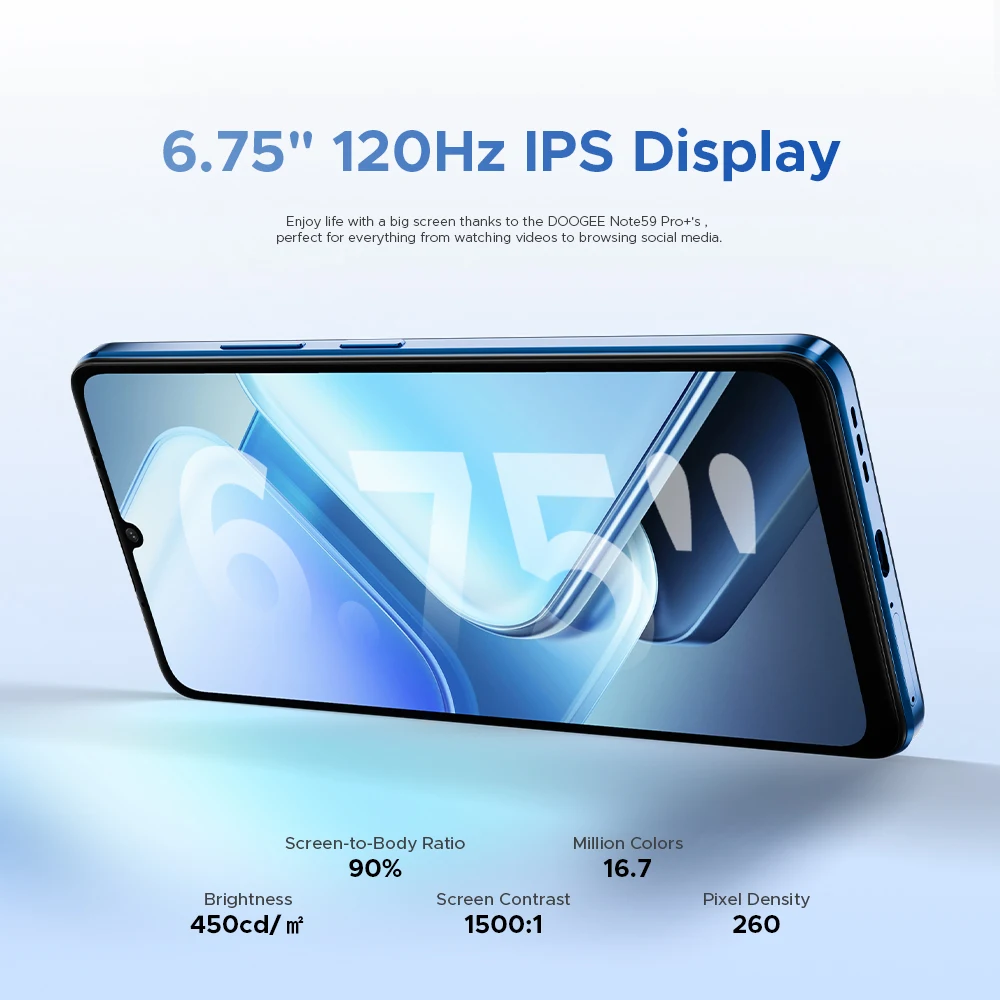 DOOGEE Note59 Pro + 5G الهاتف الذكي أندرويد 15 12GB 512GB 6.75 بوصة شاشة 50MP AI كاميرا 6250mAh بطارية هاتف محمول الإصدار العالمي