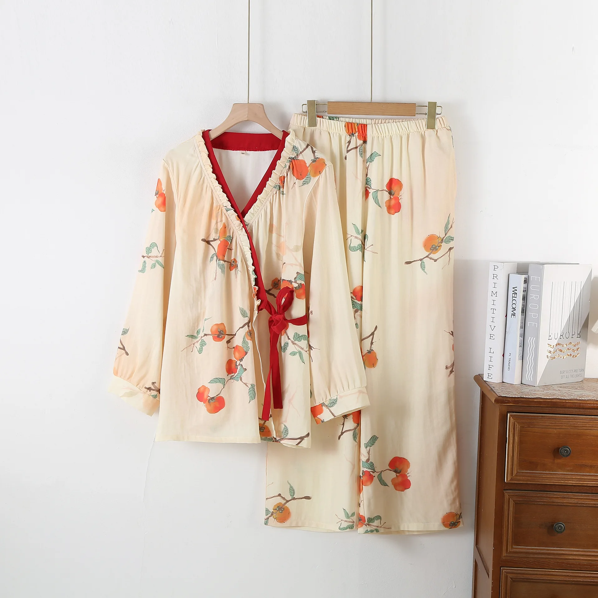 

2025 New spring, autumn and summer bamboo cotton pajamas for women, long-sleeved and thin bamboo fiber, can be worn as outerwear