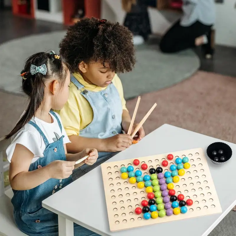 Rainbow Peg Board Bead Toys Early Learning Board Peg Board Clip Beads Game With Matching Bowl And Tweezers For Kindergarten