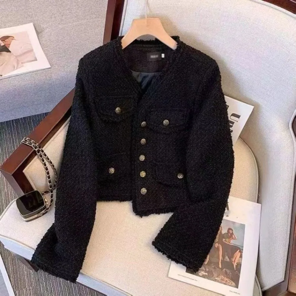 

Sweet Y2k Elegant Jacket Women Tweed Korean Vintage Coats Outerwear Chic Socialite Style Jacket Autumn/Winter