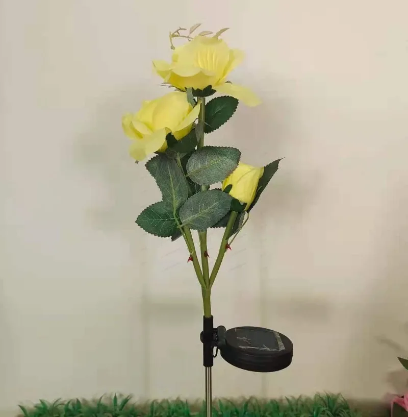 

3‑Head Solar Rose Lights Outdoor Waterproof Garden Yard Villa Lawn Ground Stake Lights Home Landscape Decor Lamps