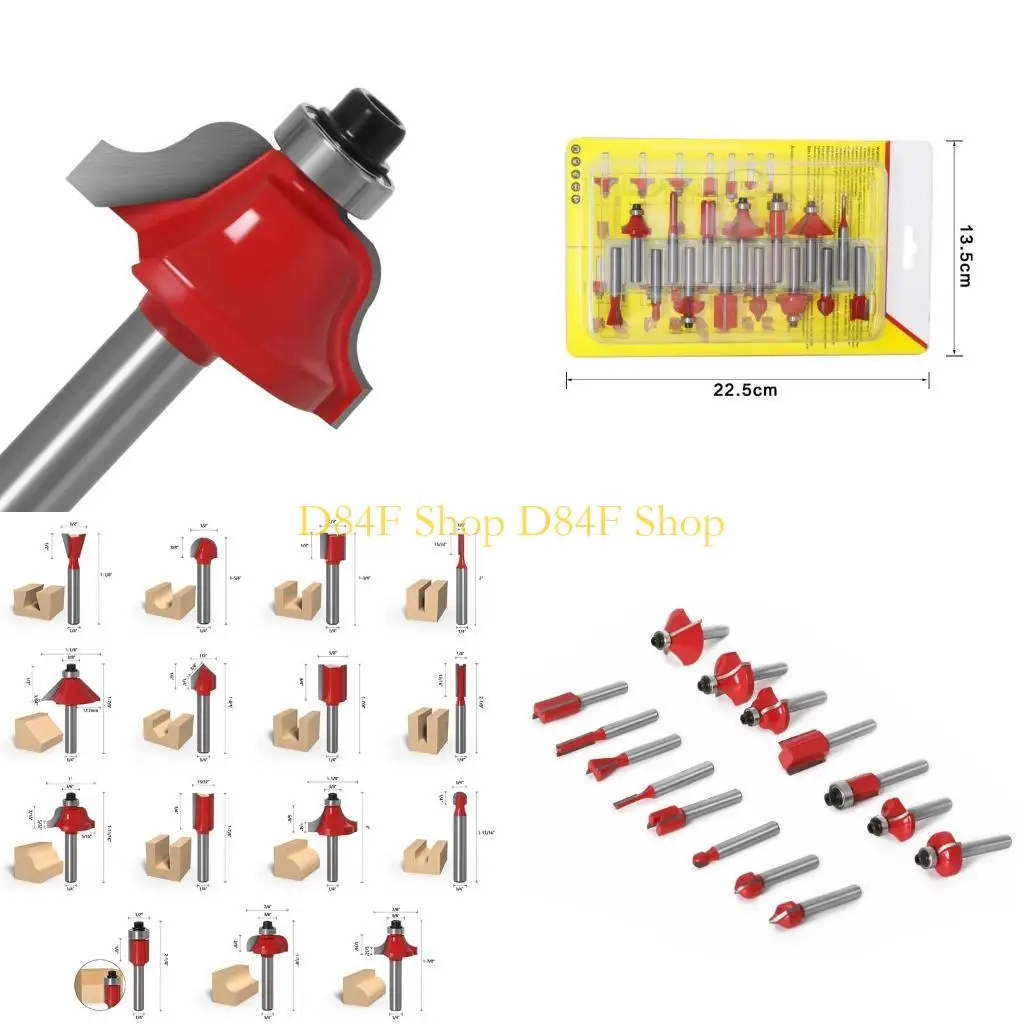 

D84F 15pcs 1/4 Inch Router Bit Set Trimming Straight Milling Cutter for Wood Cutting Woodworking