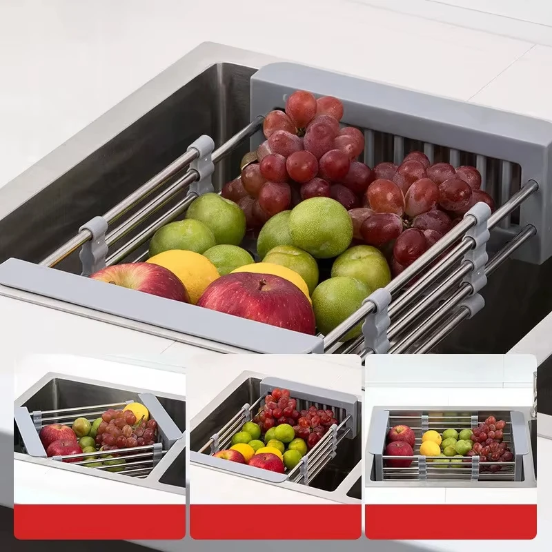 Kitchen Sink Drain Rack Stainless Steel Extendable Dish Drying Rack Drain basket Fruit Vegetable Washing Drainer Storage rack image 2