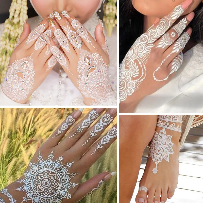 

White lace temporary tattoo sticker, waterproof 3D Indian Henna temporary tattoo