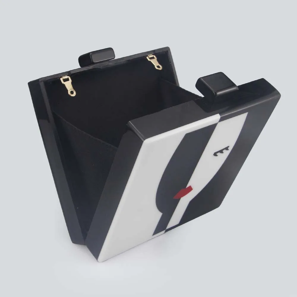Women's New Black White Splicing Acrylic Dinner Bag Fashion Ladies Retro Shoulder Bag Mysterious Portrait Wedding Banquet Bag image 5