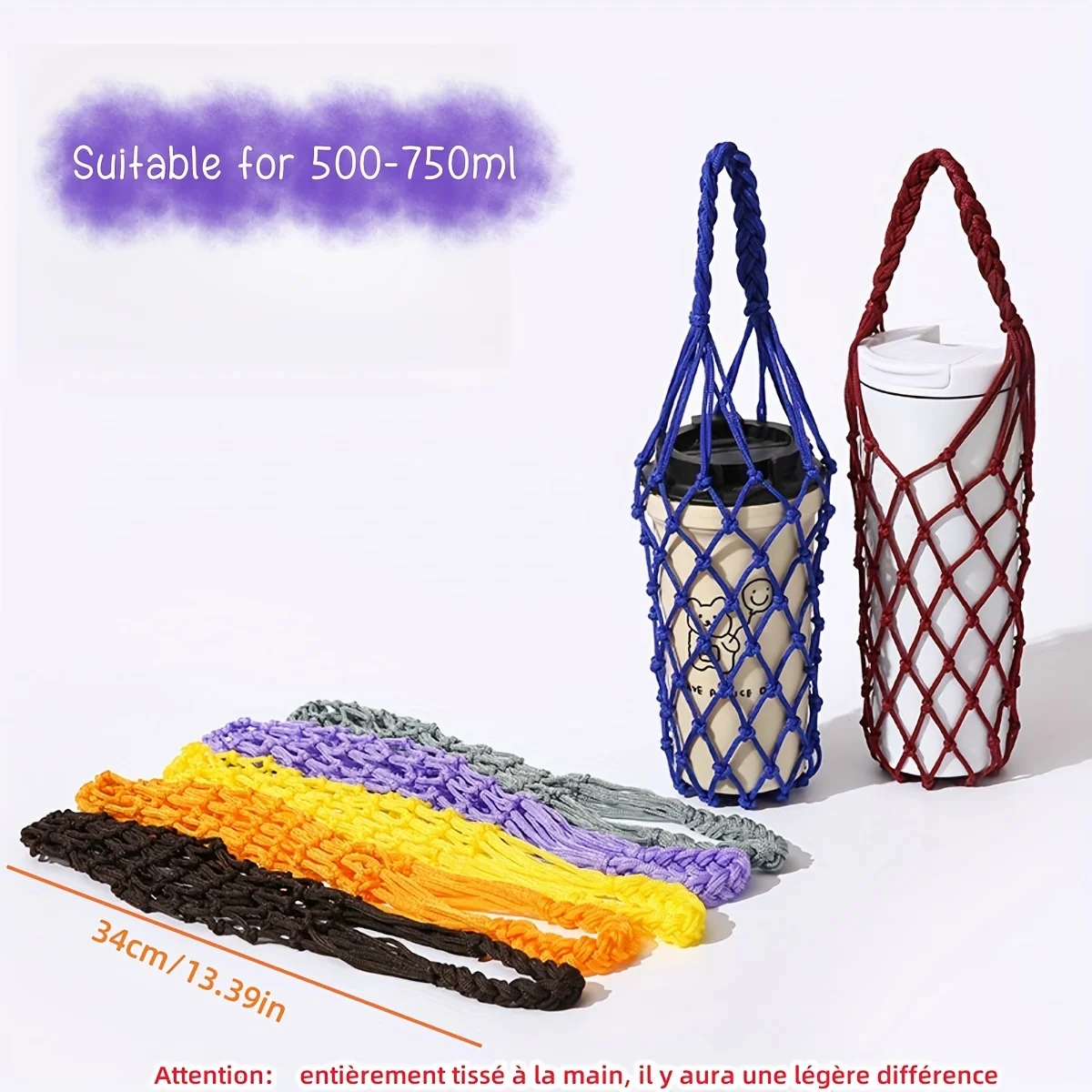 Portable Crochet Cup Holder Coffee Cup Bag Hollow Out Bottle Bag Mugs Bag Foldable Woven Net Water Bottle Bag Cup Cover