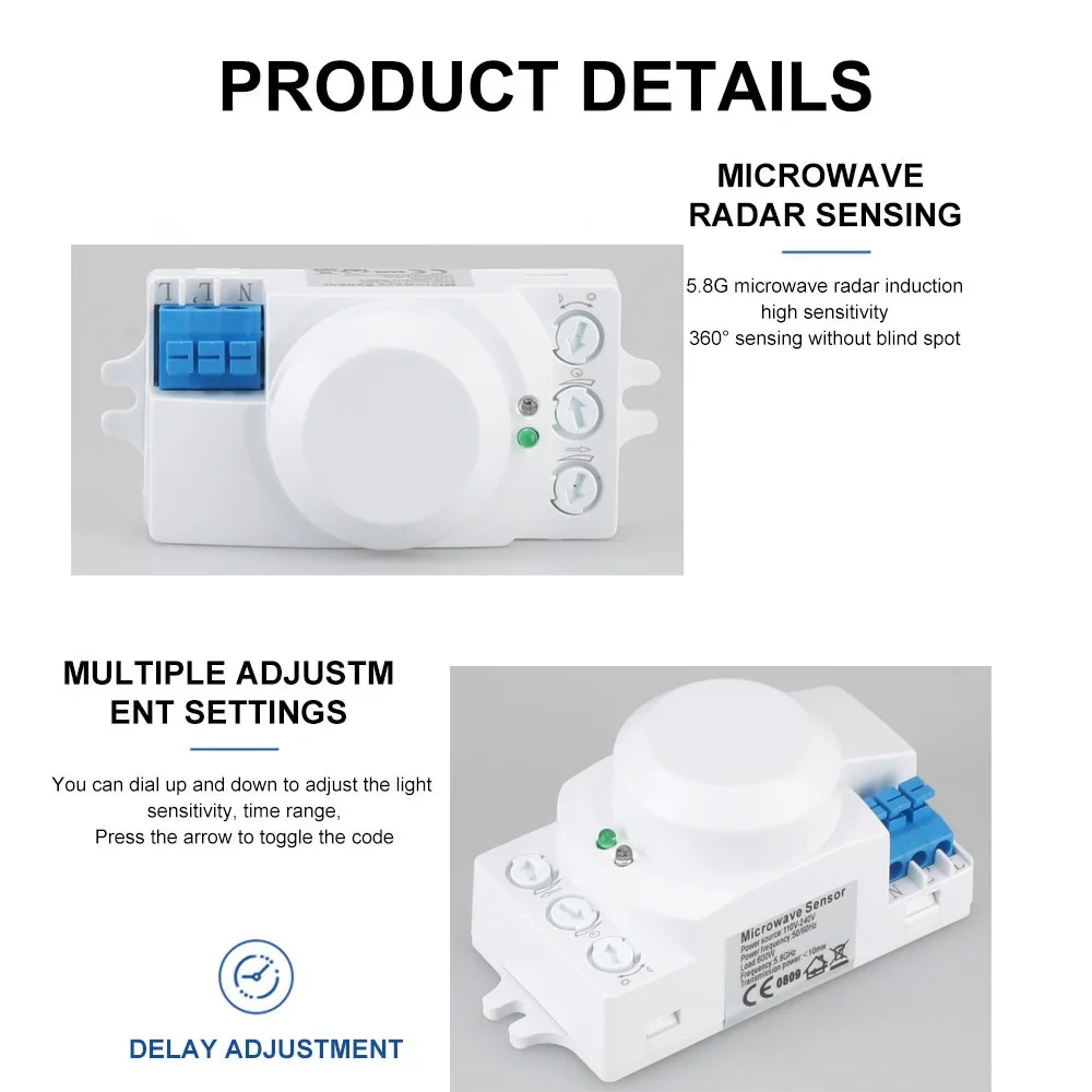 مستشعر رادار الميكروويف LED صغير 5.8 جيجا هرتز AC100V-240V حركة جسم الإنسان التحكم الذكي الموفر للطاقة 300 وات ضوء السقف #2