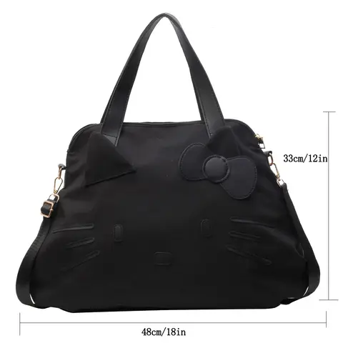 Sanrio Hello Kitty Svart Axelväska Y2K Söt Hopfällbar Stor Resväska San Liou Casual Handväska Tecknad Bärbar Mångsidig Handväska 8 best sales svart Hello Kitty-väska - №5
