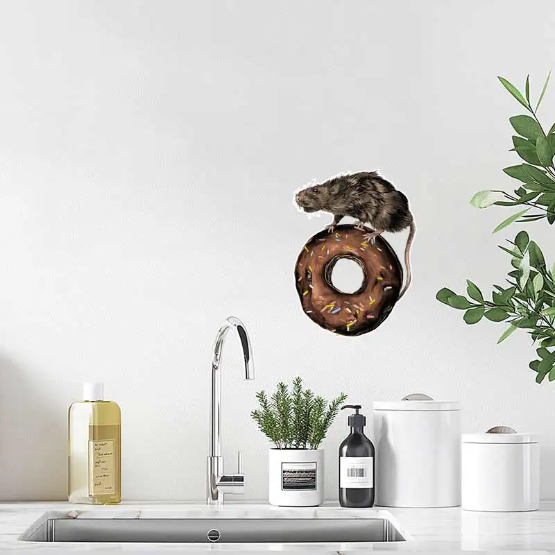 

Cartoon Mouse on Donut Wall Sticker Bathroom Toilet Decor Living Room Cabinet Refrigerator Home Decoration Decals Stickers S762