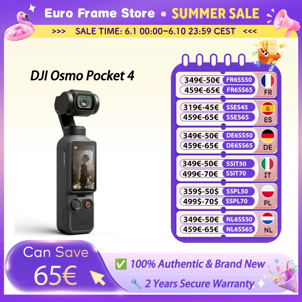 Local+ DJI Osmo Pocket 4 Caméra stabilisée de poche CMOS 1 pouce Gamme dynamique 14 f-stops D-Log 10 bits Nouveau ActiveTrack Pocket 4