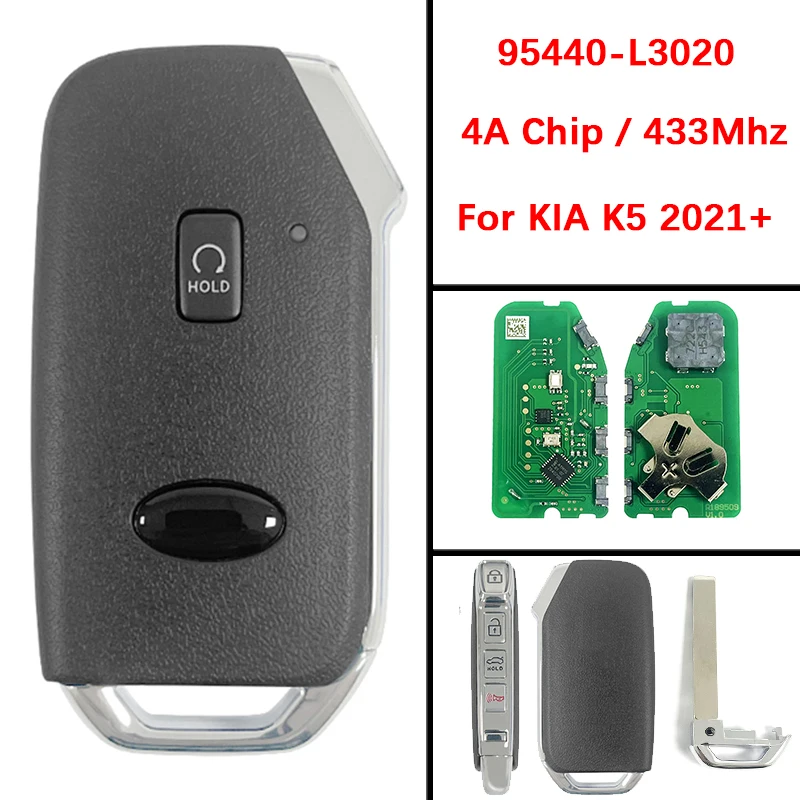 

CN051291 Aftermarket Смарт-брелок 433 МГц 4A Чип FCC 95440-L3020 CQOFD00790 Пульт дистанционного управления без ключа для Kia K5 2022+