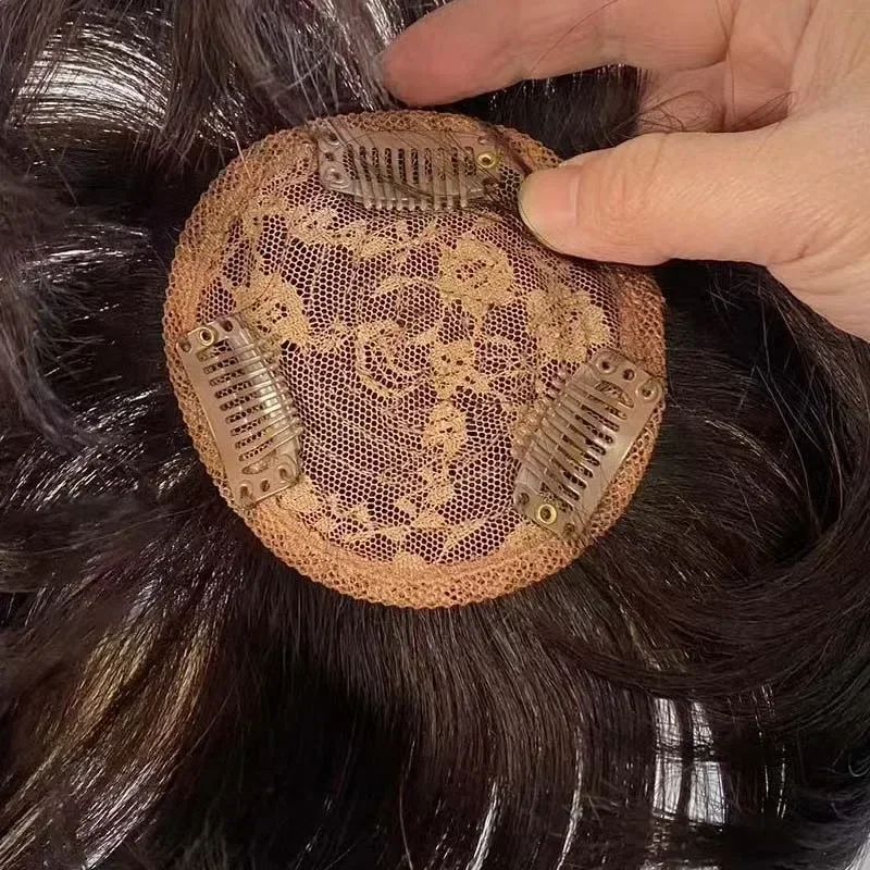 9x9Cm Straight Human Hair Women Hair Piece For Women Quickly Increase Hair Volume Cover Gray Hair Dark Brown/Natural Color