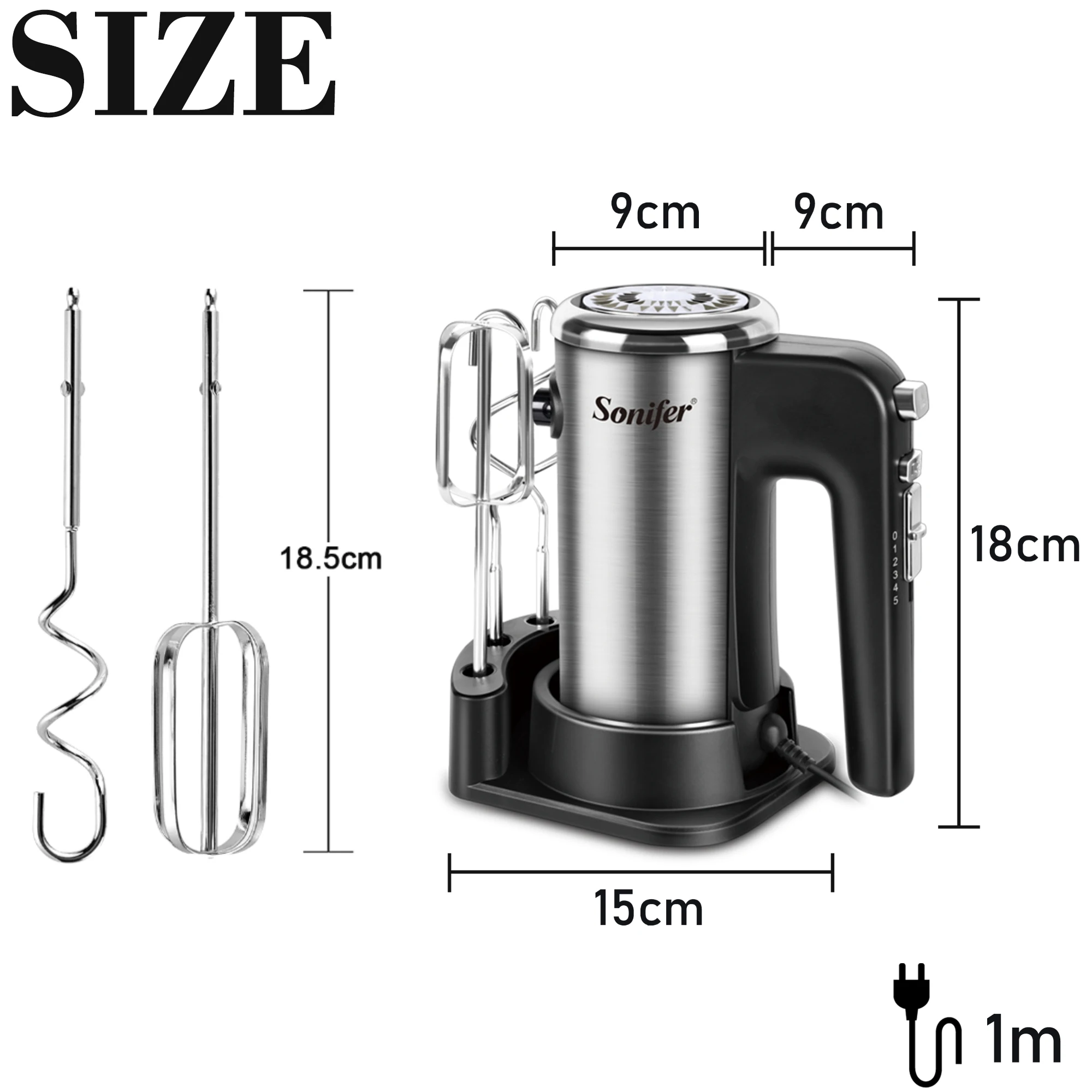 5 Speeds Food Mixer Electric Cuisine  Kitchen Blender With Dough Hooks Chrome Egg Beater Hand Mixer Machine For Bakery Sonifer