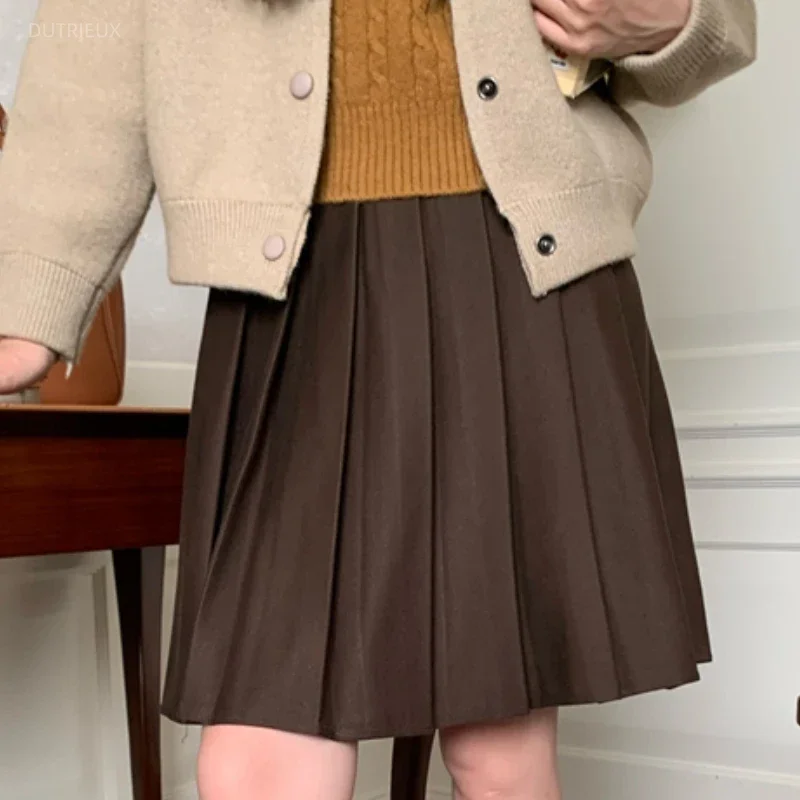 Woolen Women Skirts Solid Autumn Winter Korean Fashion Faldas Mujer Preppy Style Sweet Basics Retro Mini Skirt