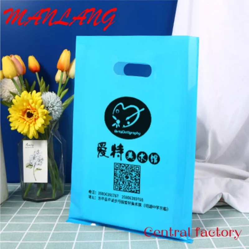 Logo stampato personalizzato Design LDPE/HDPE manico sacchetto di plastica fustellato borsa shopping bag per abbigliamento/imballaggio di scarpe