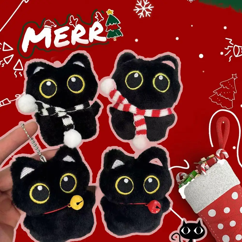Cute Black Cat Plush Pendant Keychain Pilot Little Black Cat Hanging Backpack Keychain Creative Cat Plush Phone Keychain Gift