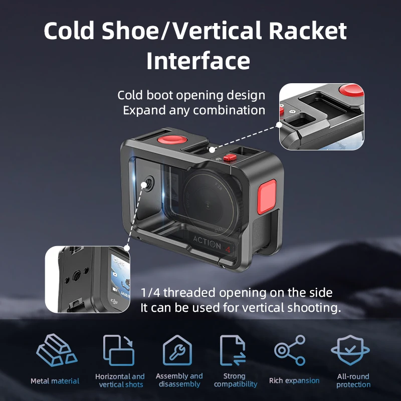 

Metal Cage for DJI OSMO Action 5 Pro/4/3 Frame Case Full Protective Quick-release With Cold Shoe Expansion Camera Accessories