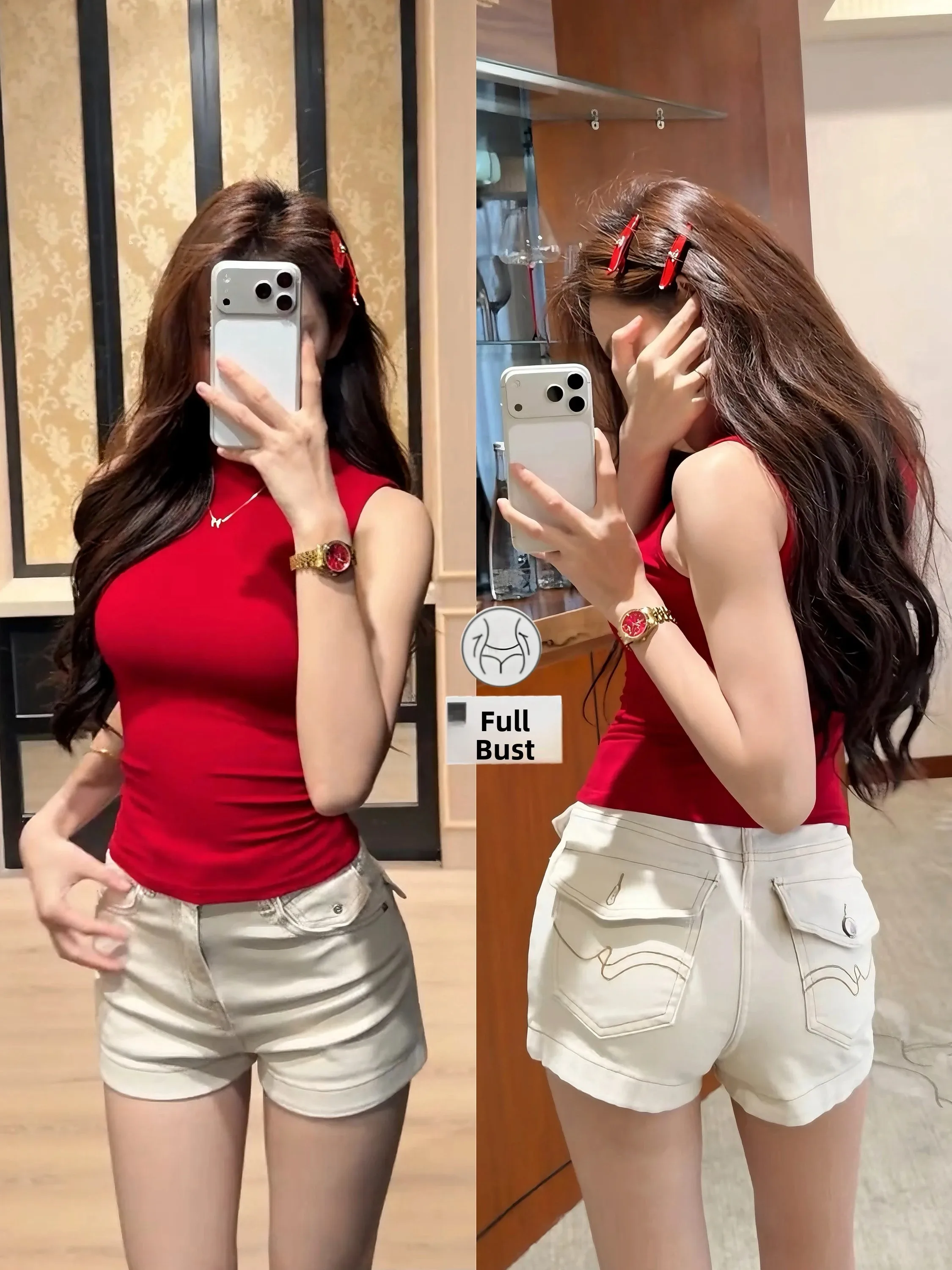 

High Waist Slim Fit Denim Shorts Women's Summer 2026 High Waist Self-Padded Wave Pattern Short Jeans Ladies Fashion