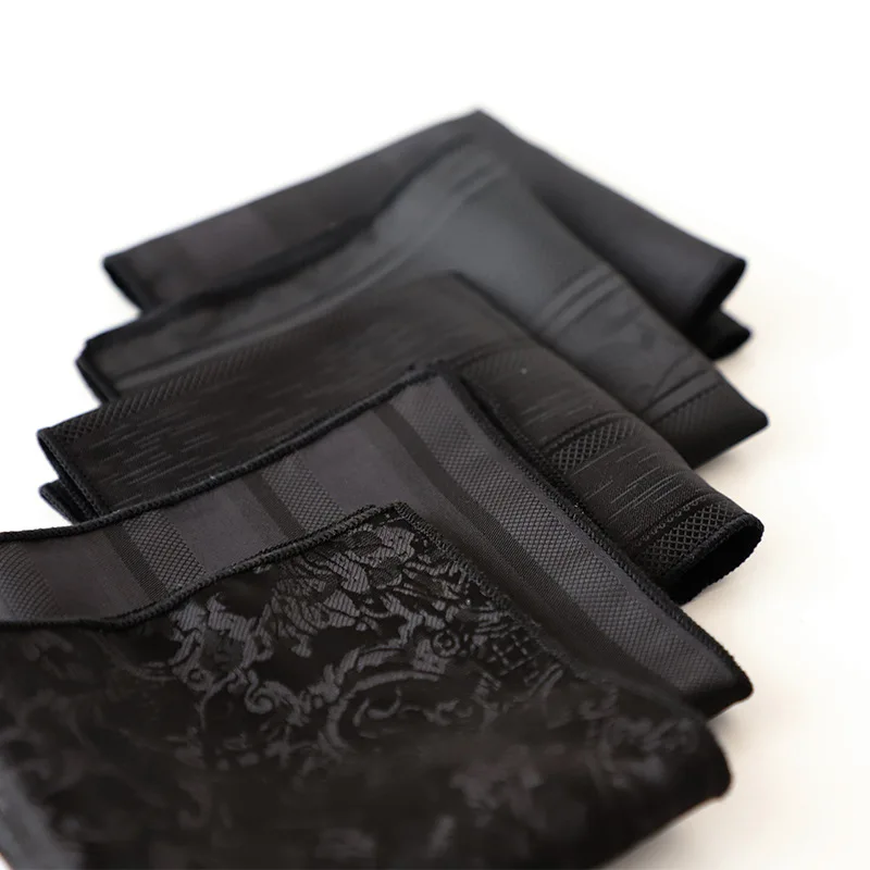 Gentleman 22cm Black Pocket Square For Men Business Formal Handkerchief British Polyester Paisley Dots Hanky Suit Scarf Chest