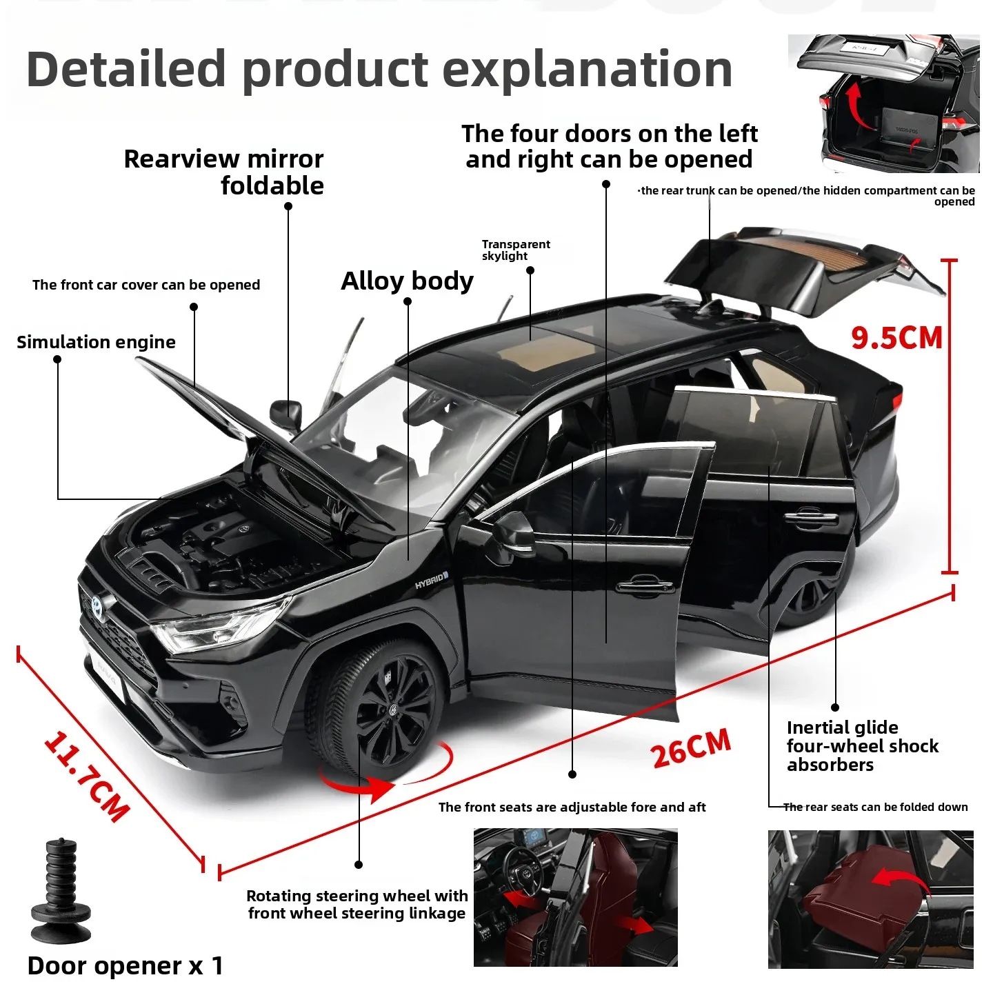 1:18 RAV4 5th XA50 Hybrid Off Road SUV Alloy Car Model Diecast Metal Car Vehicles Simulation Sound & Light Collection Present