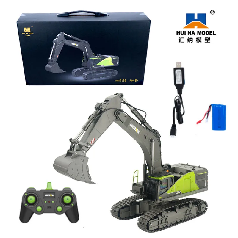 Huina 1593 2.4g 22-channel Multifunctional 1:14 Screw Drive Alloy Excavator Model Engineering Car Track Children's Toys Gift