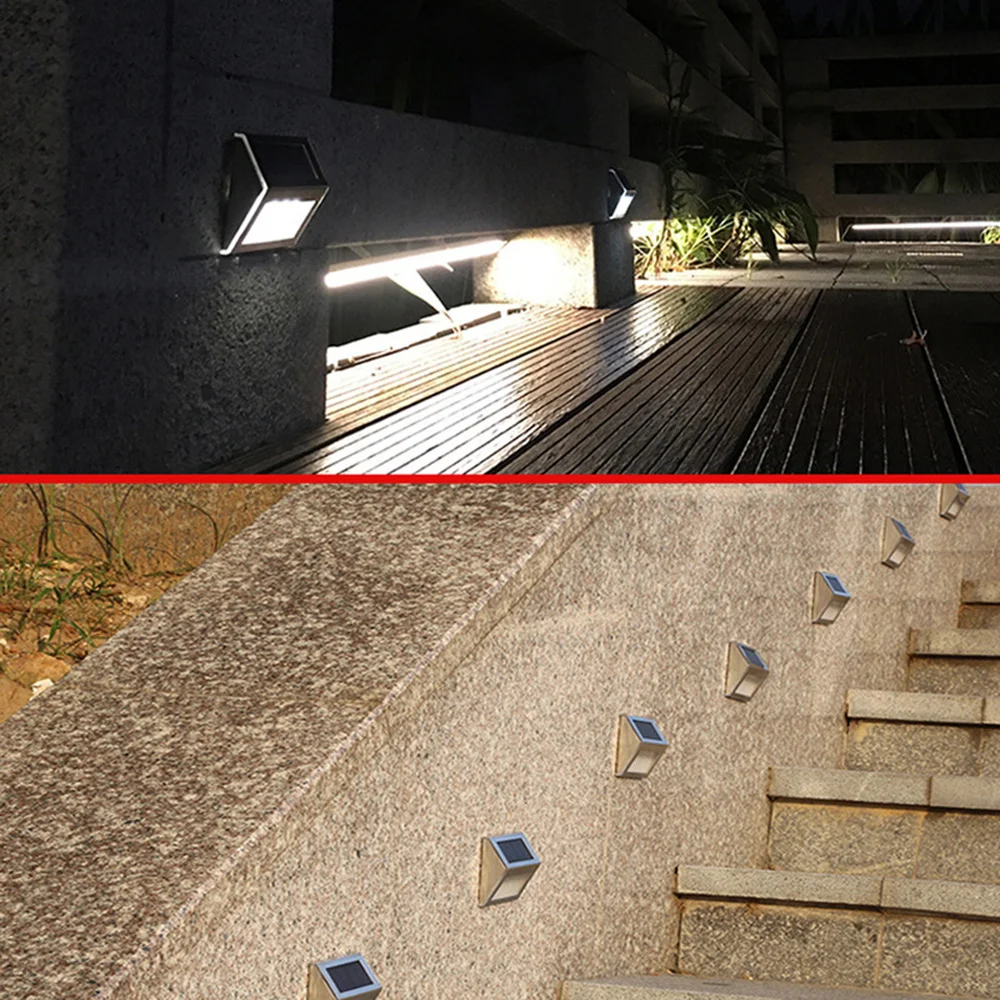 جديد 3L-ED الفولاذ المقاوم للصدأ الشمسية لمسارات الدرج في الهواء الطلق فناء L-ED ضوء الشارع الشمسي (أبيض دافئ) ضوء خارجي