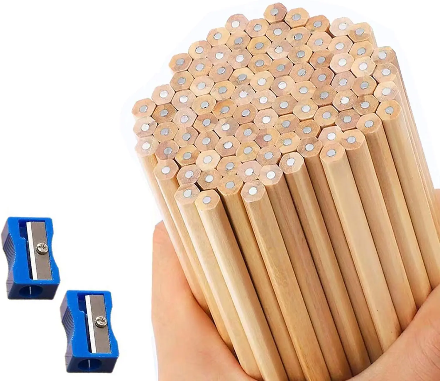 

30 Natural Hexagonal HB Wooden Pencils, Unpainted Writing Stationery