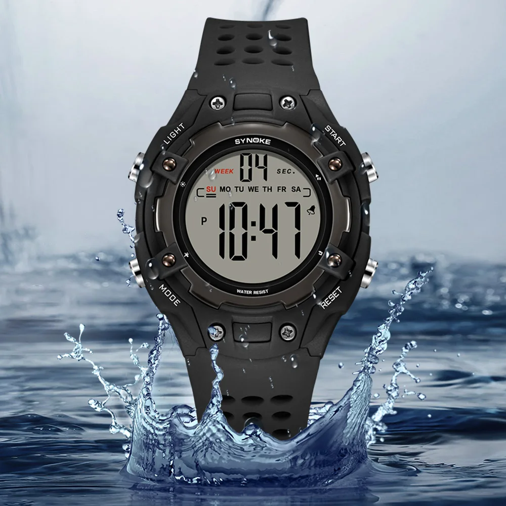 Synoke Watch Outdoor Student Sports Waterproof Shock Resistant Large Screen Display Luminous LED Digital Watch For Men