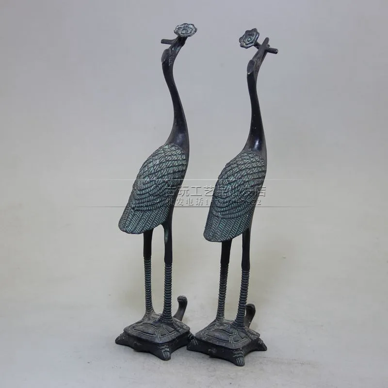 

Crafts Bronze Vintage Old Copper Bronze Bronze Crane Ornament/Pair Brass Animal Pattern Statue