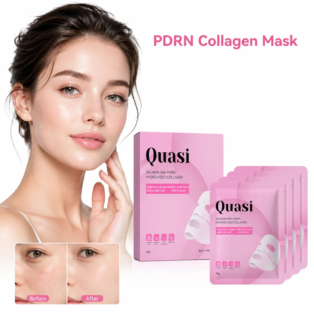 PDRN Collagen Hydrogel Mask Hydrating Firming Pore Minimizing Facial Skin Care for Smooth Dewy Fuller Looking Skin
