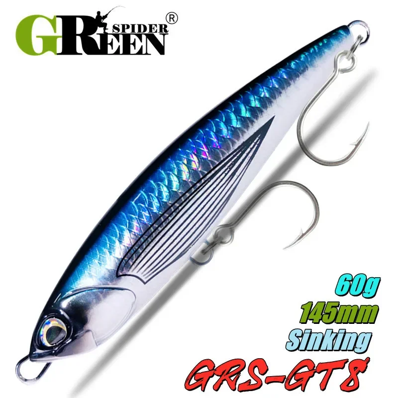 GREENSPIDER 145MM 60G Sinking Pencil Fishing Lures Wobbler Stickbait Artificial Hard Bait for Sea Tuna Fishing Lure