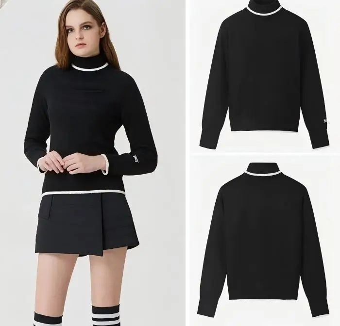 2026 Women Golf High Neck Knit Sweater Fall Winter Lined Windproof Warm Casual Long Sleeve Outdoor Sports Golf Pullover Top