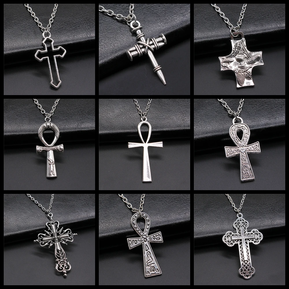 Vintage Fashion Simple Necklace Style Ankh Cross Pendant Necklace Long Chain Necklace Gift For Women Men Girl Boy